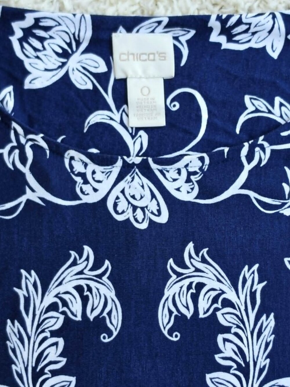 Chico's Brand Midi Dress. Navy Blue and White Floral Scroll Print. Size 0. GUC - Picture 10 of 11